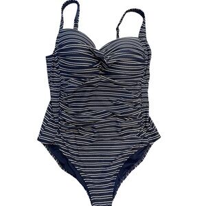 Nip Tuck One Piece Swimsuit Women’s  Size 12 Navy White Nautical Stripes Ruch